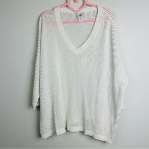CAbi White V-Neck Sweater Knit Relaxed Fit Size Large